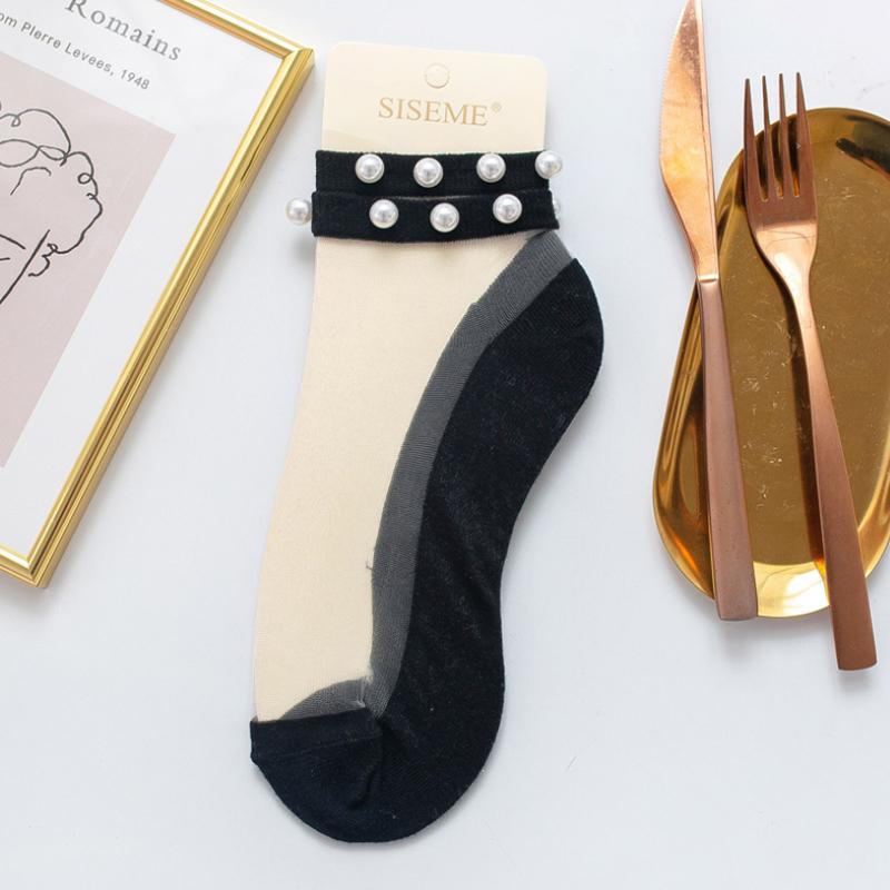 Damen Pearl Fishnet Knöchelhohe Socken