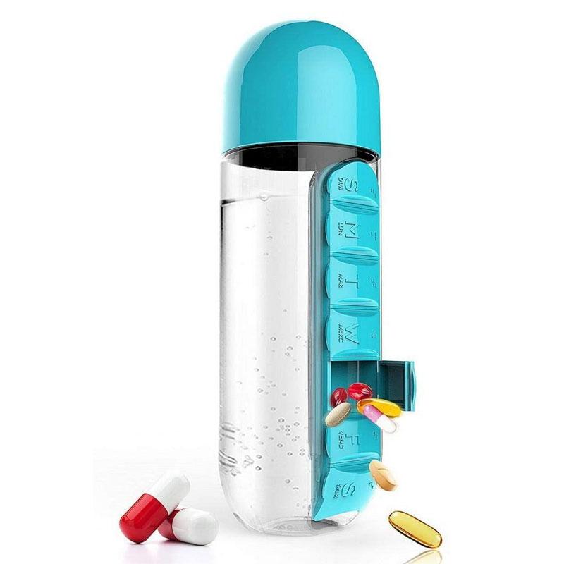 Trinkflasche mit Tablettenhalter - Tablettenfläschchen 3 IN 1 (EXKLUSIV!)