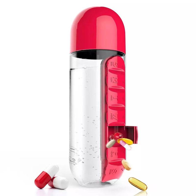 Trinkflasche mit Tablettenhalter - Tablettenfläschchen 3 IN 1 (EXKLUSIV!)