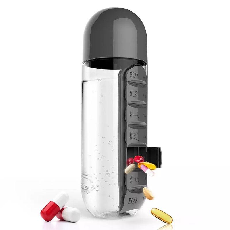 Trinkflasche mit Tablettenhalter - Tablettenfläschchen 3 IN 1 (EXKLUSIV!)