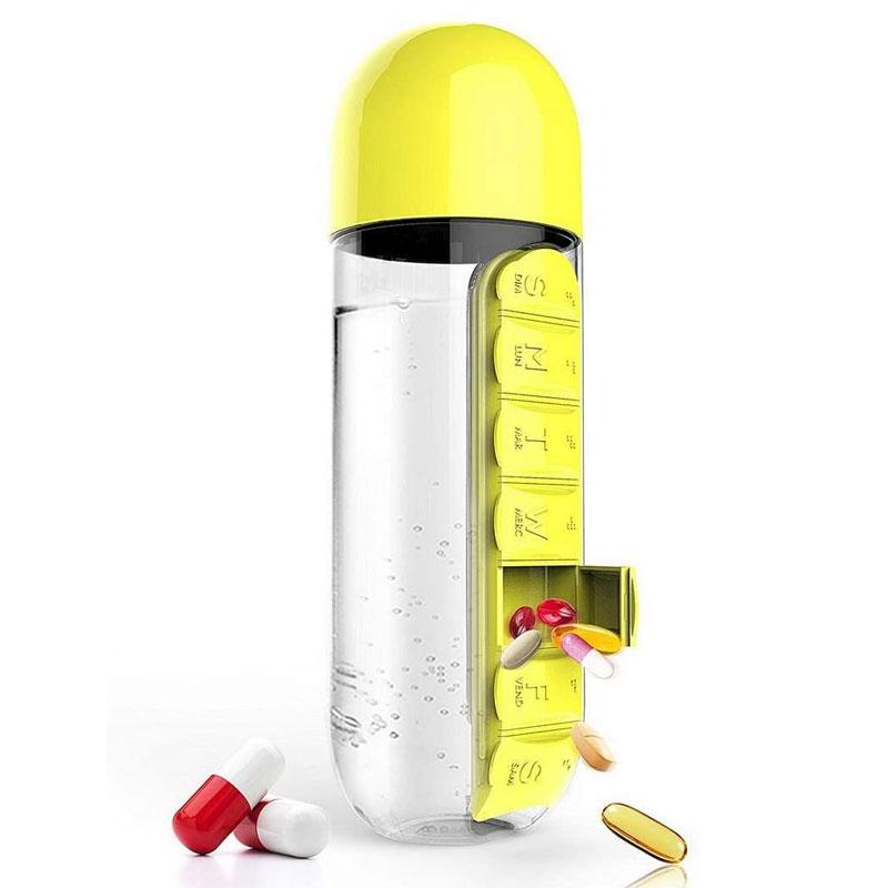 Trinkflasche mit Tablettenhalter - Tablettenfläschchen 3 IN 1 (EXKLUSIV!)