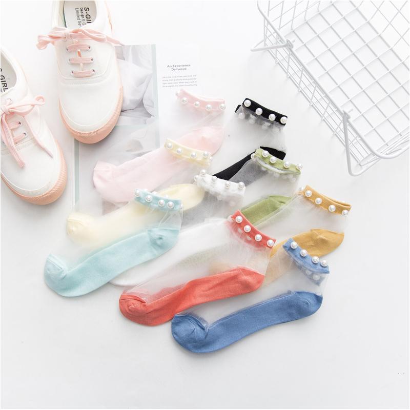 Damen Pearl Fishnet Knöchelhohe Socken