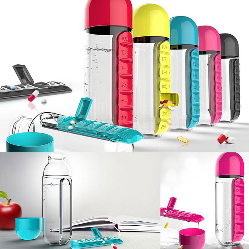 Trinkflasche mit Tablettenhalter - Tablettenfläschchen 3 IN 1 (EXKLUSIV!)