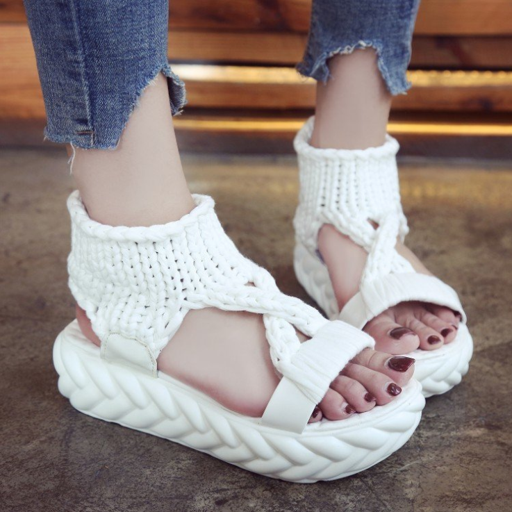 Gewebter Stoff Plateau Dicke Sohle Sandalen