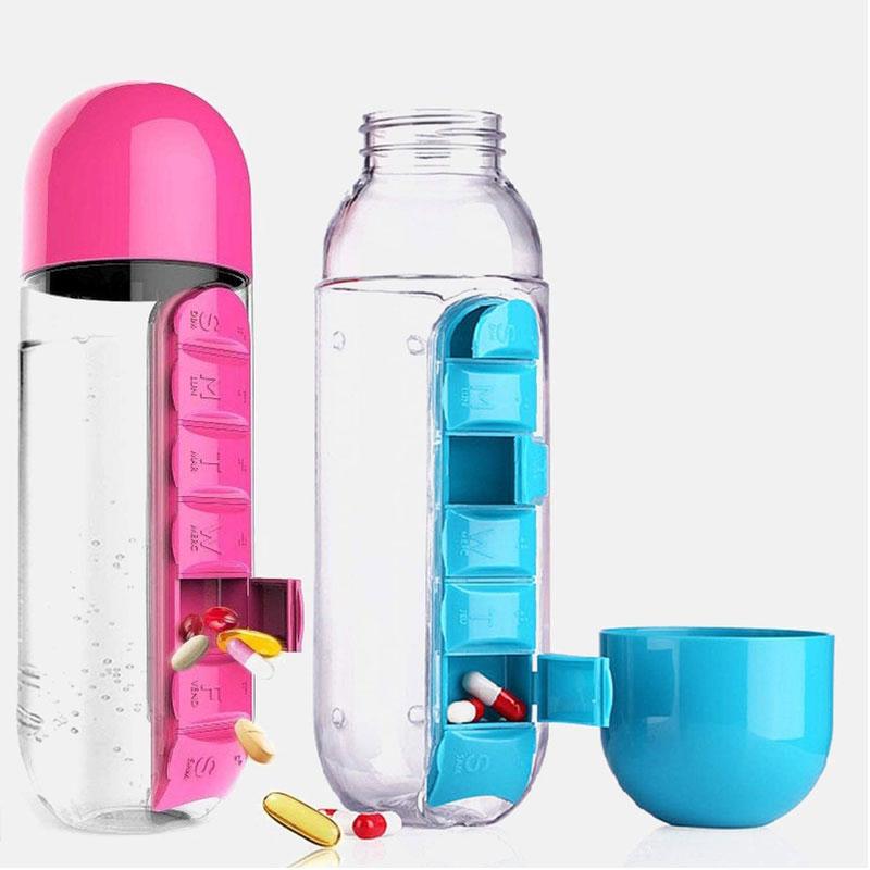 Trinkflasche mit Tablettenhalter - Tablettenfläschchen 3 IN 1 (EXKLUSIV!)