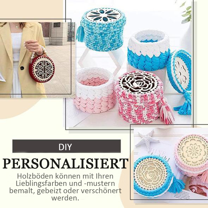Häkelkorb geweben holzsockel