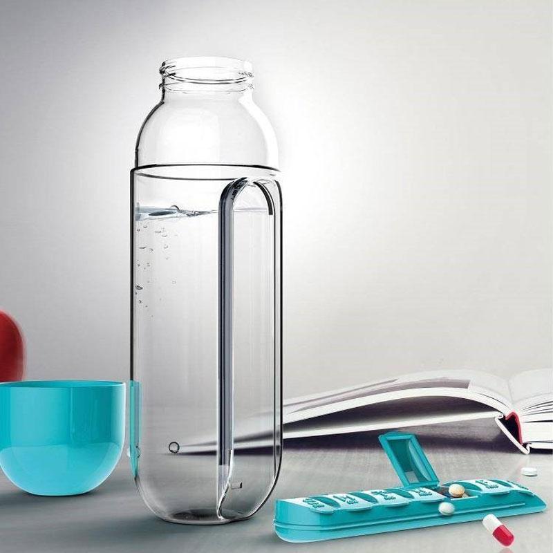 Trinkflasche mit Tablettenhalter - Tablettenfläschchen 3 IN 1 (EXKLUSIV!)