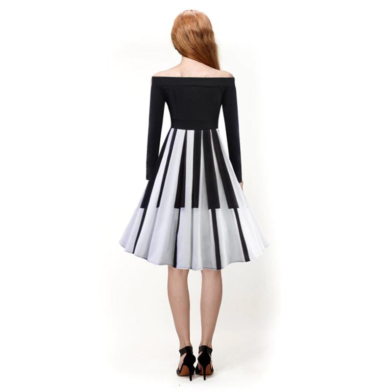 Klavier Langärmliges schulterfreies Kleid