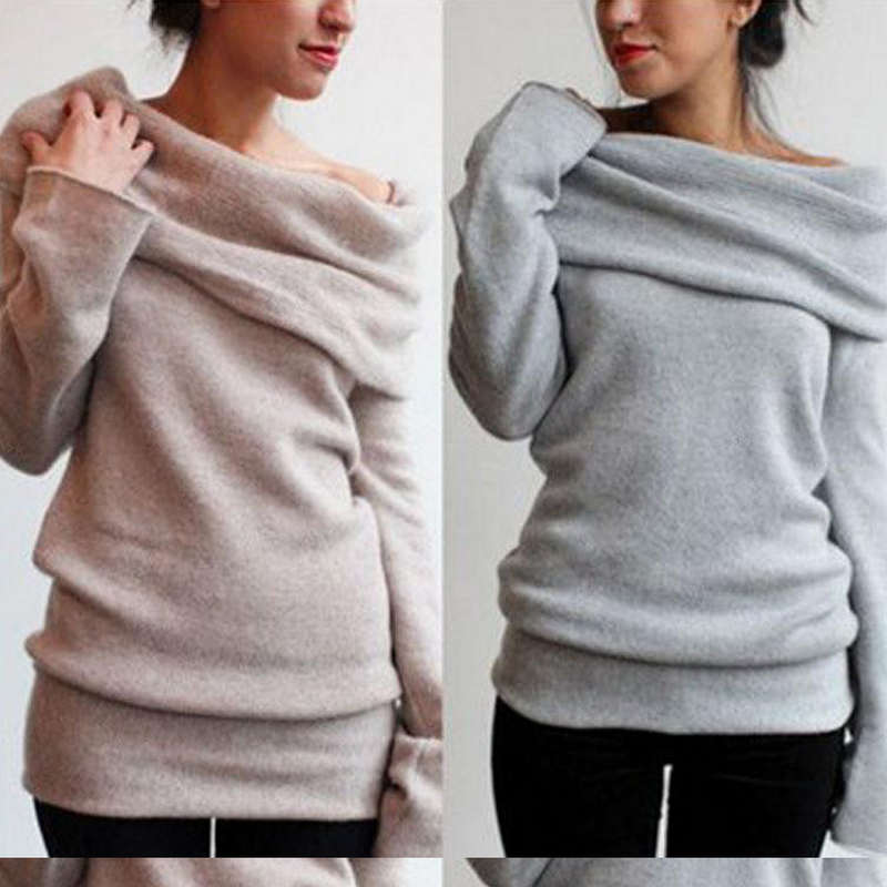 Einfarbiger breiter Kragen dicker Pullover