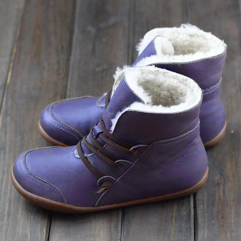 Lässige warme flache Stiefeletten, runde Zehen