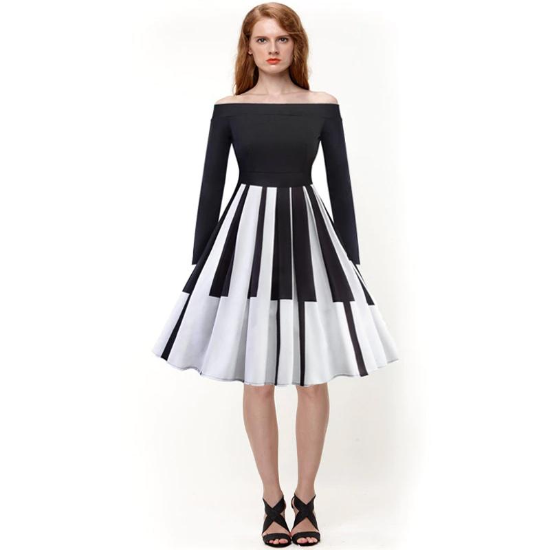 Klavier Langärmliges schulterfreies Kleid
