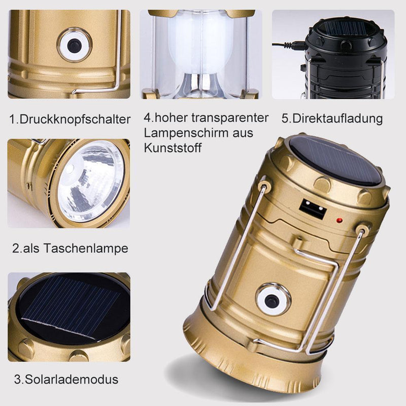 Solar wiederaufladbare LED Laterne für Camping, mit Lithiumbatterie