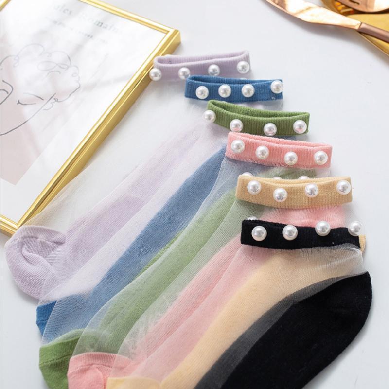 Damen Pearl Fishnet Knöchelhohe Socken