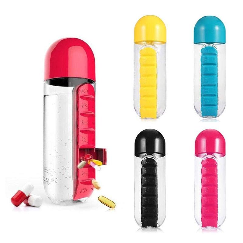 Trinkflasche mit Tablettenhalter - Tablettenfläschchen 3 IN 1 (EXKLUSIV!)