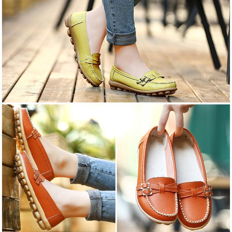 Damen Leder Slip-on Flache Loafer Schuhe