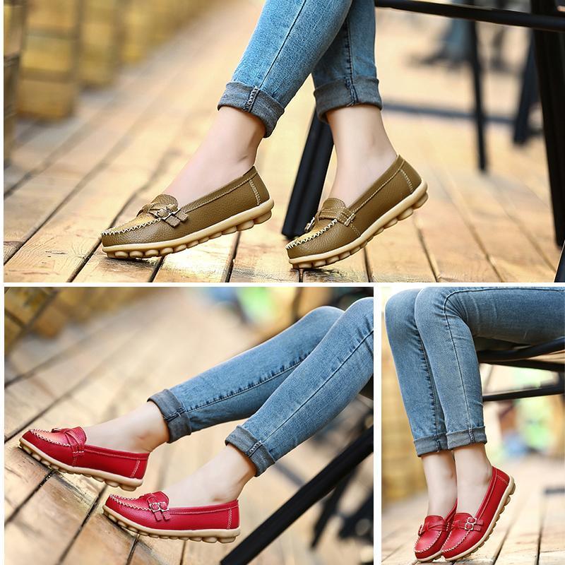 Damen Leder Slip-on Flache Loafer Schuhe
